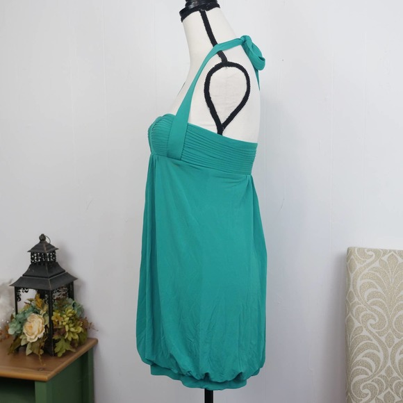BCBGMaxAzria Teal Halter Bubble Dress XS Babydoll Party Turquoise Pleated BCBG - Picture 6 of 8